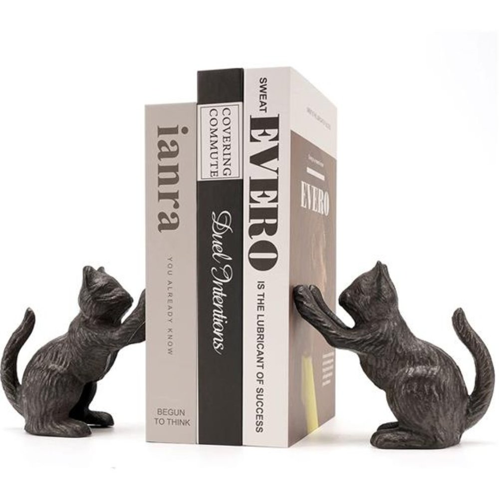 Cat Decorative Bookends, Unique Book Ends to Hold Books Heavy Duty for Office